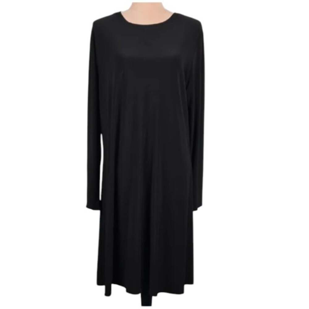 Norma Kamali Long Sleeve Jersey Dress Crew Neck Shift Midi NK486101 Black XXL